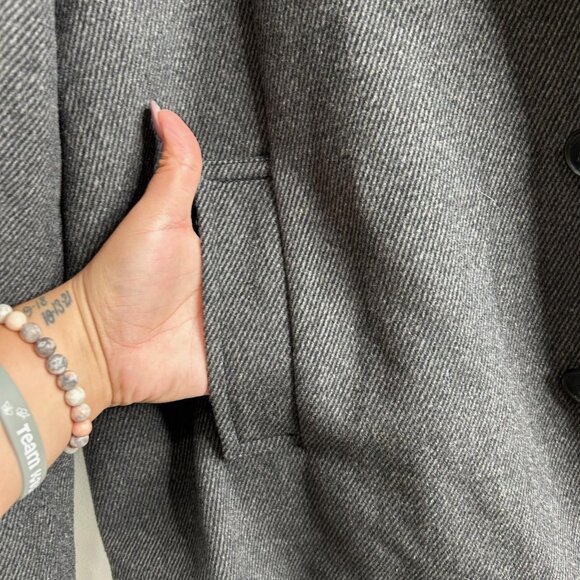 Calvin Klein Overcoat Mens Large Gray Wool Blend Inner Zip Mock Collar Knit Bib - Picture 4 of 11